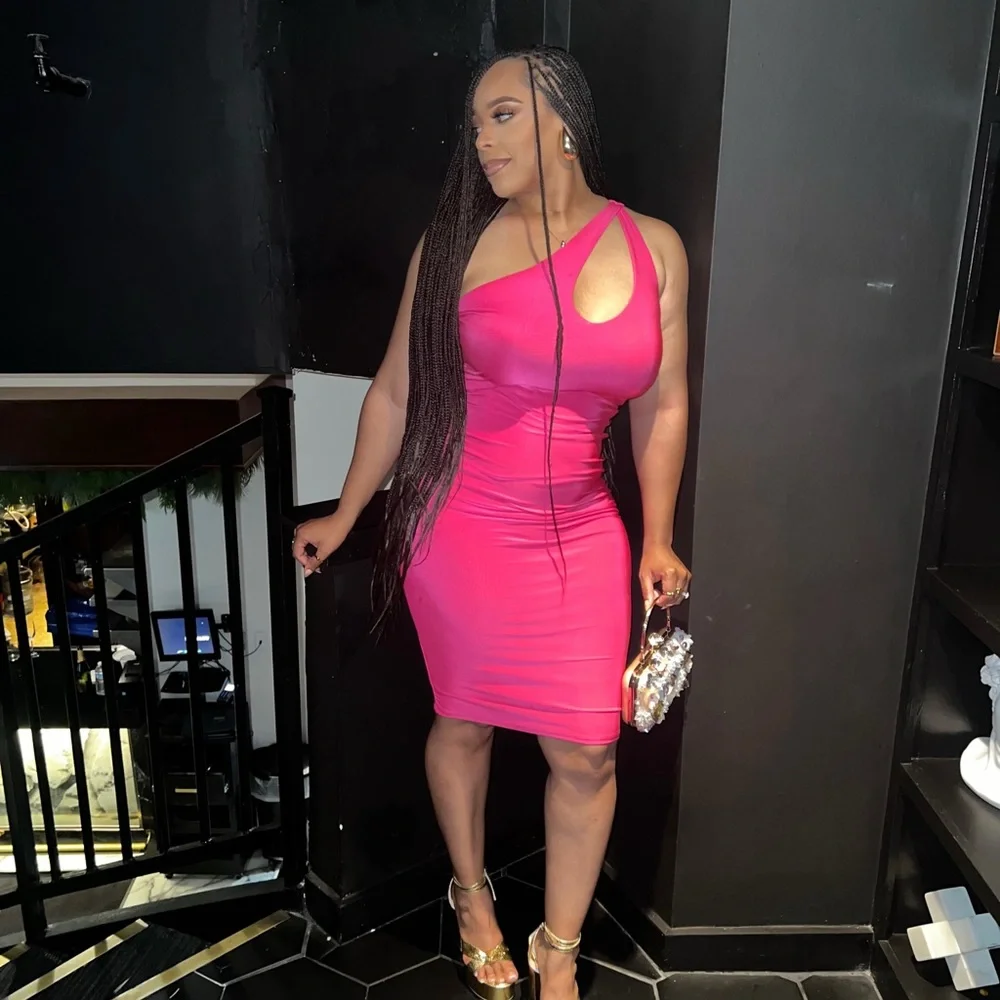 Pink One-Shoulder Dress - Picture 1 of 3